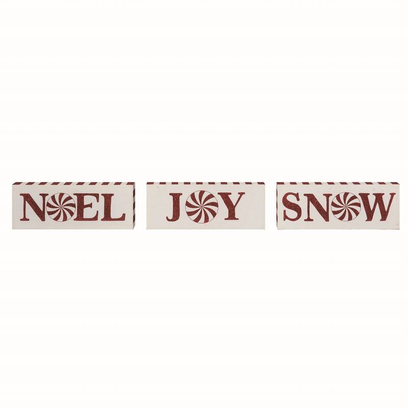 Transpac MDF Candy Cane Block Decor Set of 3 Christmas Home Decorations