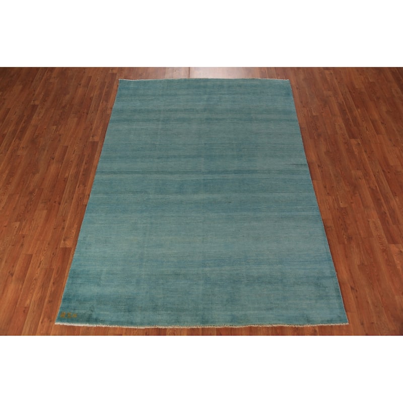 Modern Aqua Gabbeh Oriental Area Rug Handmade Wool Carpet - 5'7" x 7'9"