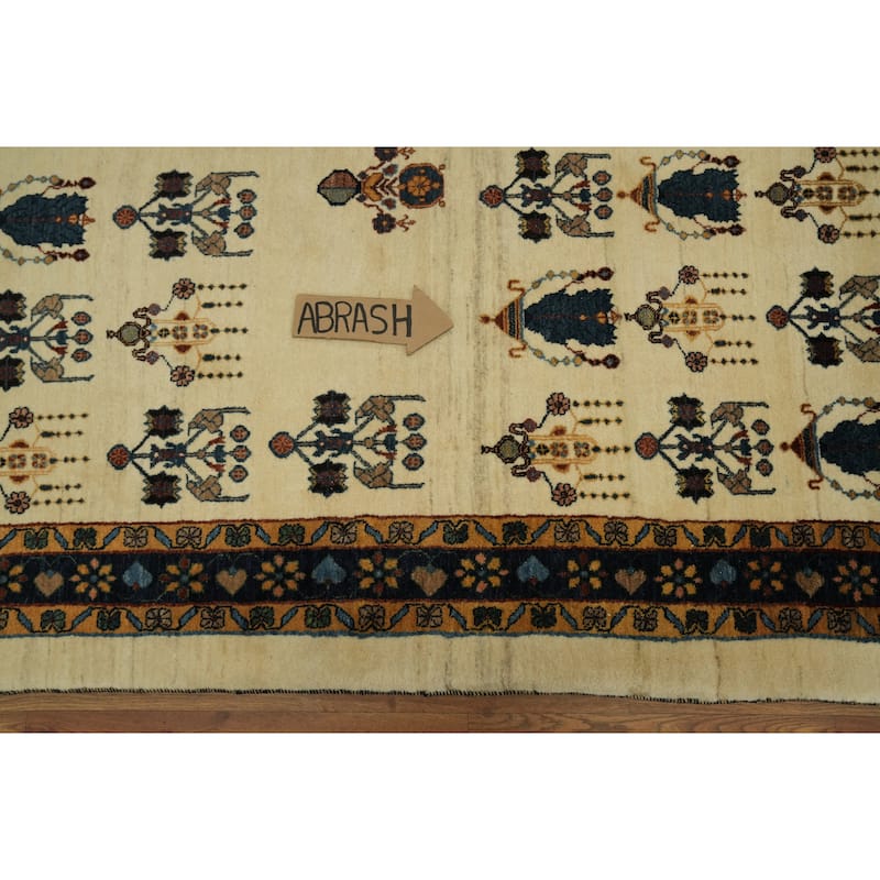 Hand Knotted Oriental 100% Wool Carpet Tribal All-Over Beige & Ivories Gabbeh Area Rug - 6' 3'' X 4' 7''
