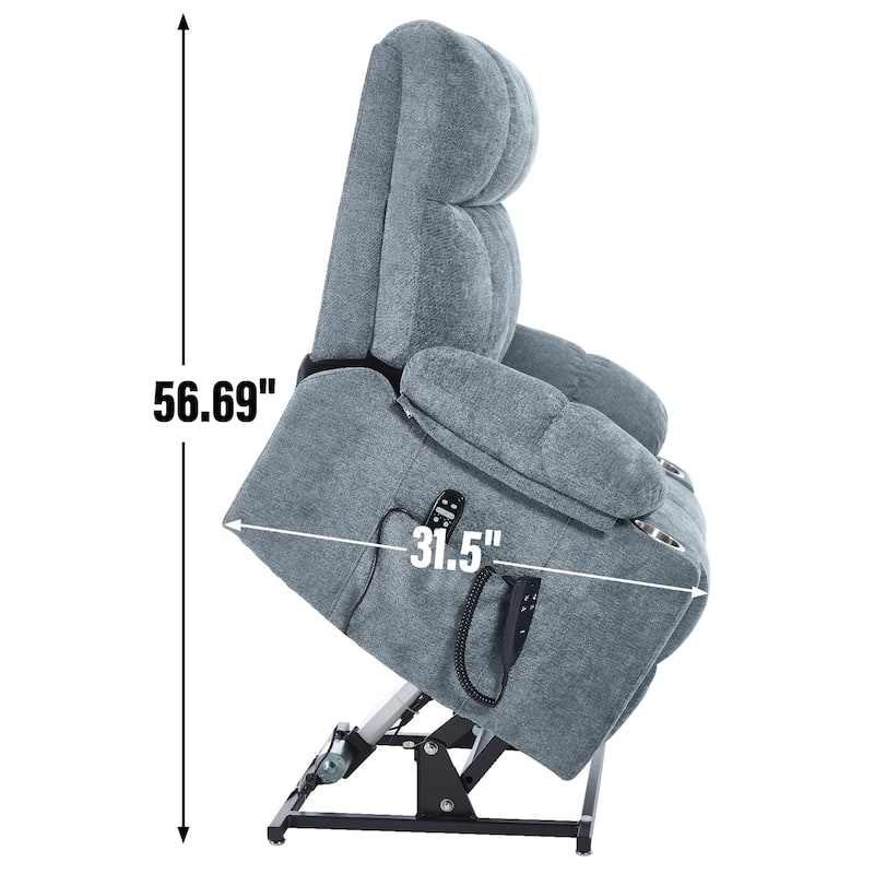Dual Motor Infinite Position Power Lift Recliner Chair with 8-Point Vibration Massage and Lumbar Heating, Dual Cup Holders