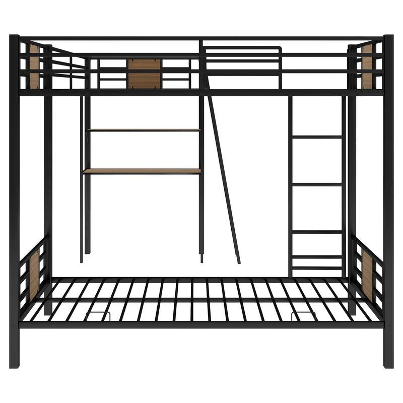 Twin Metal L-Shaped Bunk Bed with Loft, Shelves, Desk, and Guardrails