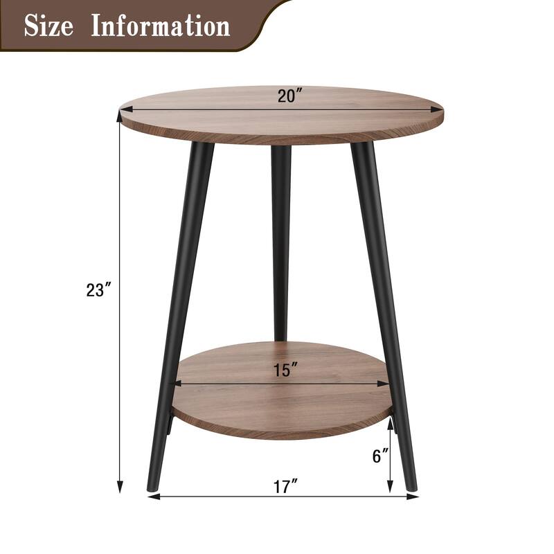 Round End Table Modern White Side Table for Living Room Bedroom Nightstand Accent Table with 2-Tier Faux Marble Wood Top
