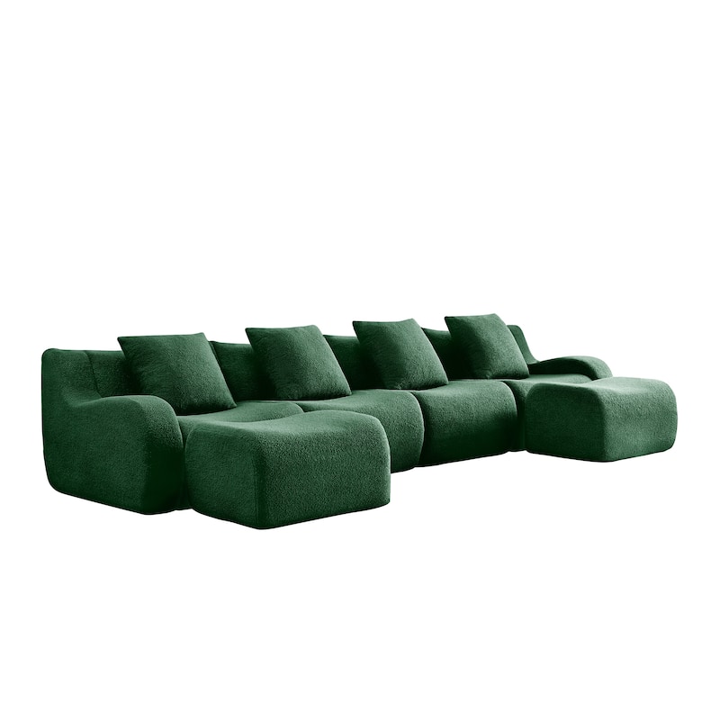 118" Modern U Shaped Modular Sectional Sofa, Boneless Couches for Living Room with Ottoman, 4 Seater Teddy Fabric Couch Sofa Set