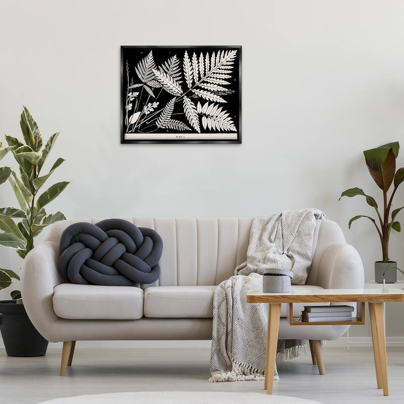 Stupell Overlapping Ferns on Black Framed Floater Canvas Wall Art Design By Phillipa Katz