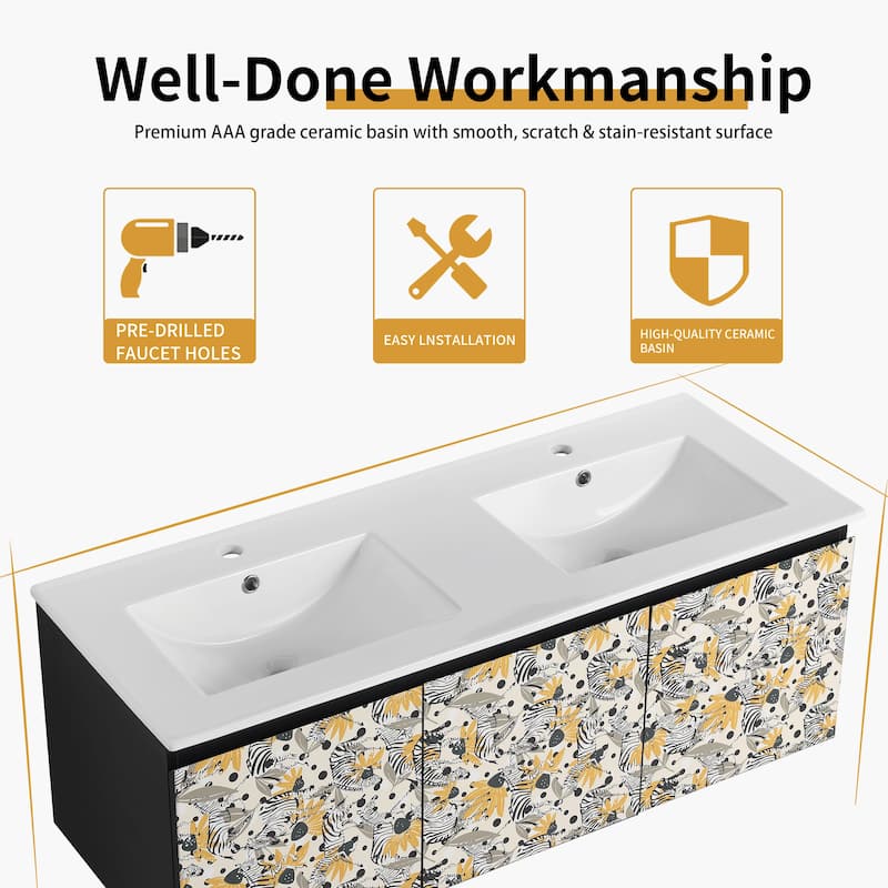 Bathroom Vanity With Sink In 24/30 Inch, Floating Bathroom Vanity with Soft Close Door