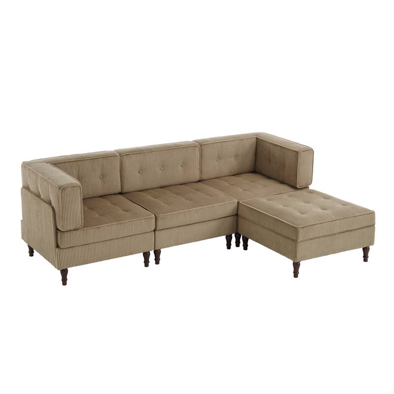 4-Piece 98" W Upholstered Modular Corduroy Sectional Sofa