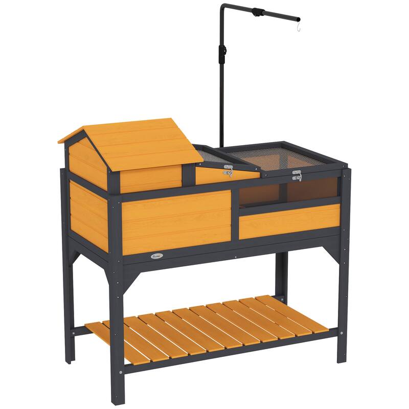 PawHut Tortoise Habitat with Adjustable Lamp Holder, 2 Layer Tortoise Enclosure with Storage Shelf, Removable Main House - Yellow - Insect