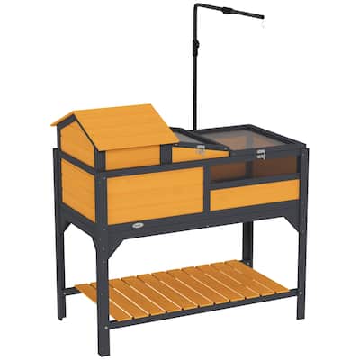 PawHut Tortoise Habitat with Adjustable Lamp Holder, 2 Layer Tortoise Enclosure with Storage Shelf, Removable Main House