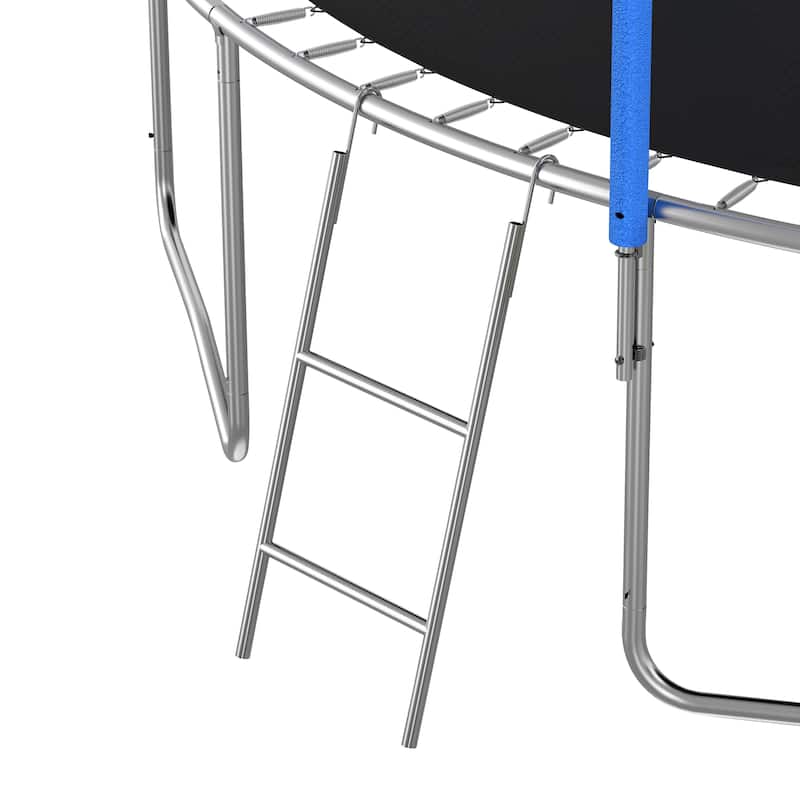 14FT Trampoline with Slide Swings Double Color Cover Basketball Hoop Ladder Net for Kids Adults