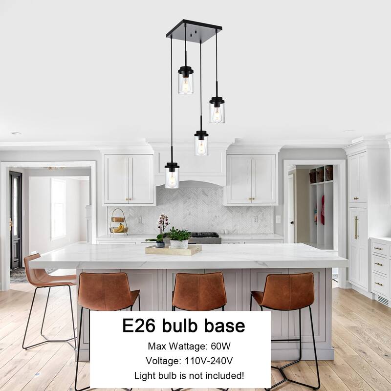 Modern Metal Pendant Lights with Clear Glass - Black - 4-Light