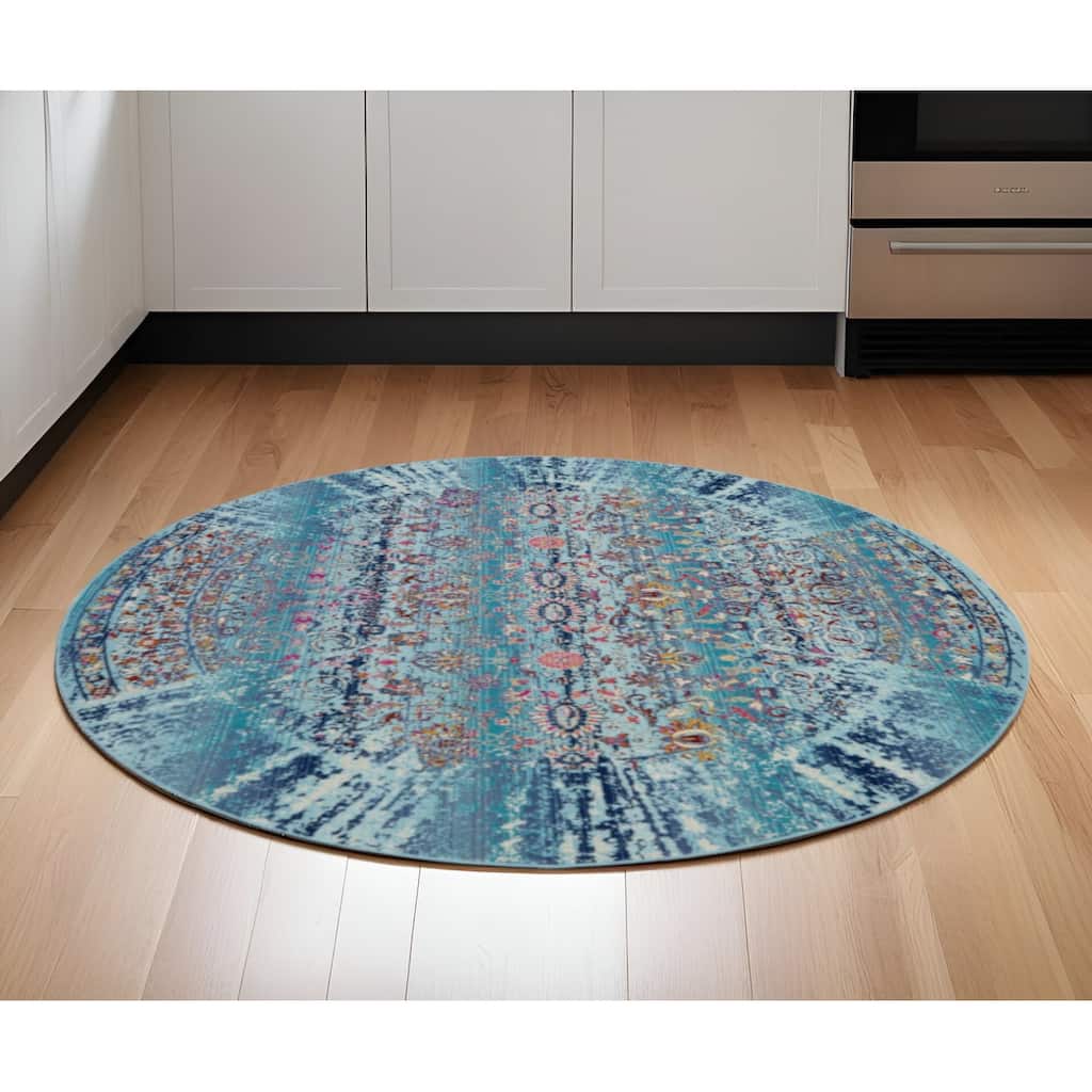 HomeRootsFloral Transitional Round Area Rug - 72' X '72' X '0.5