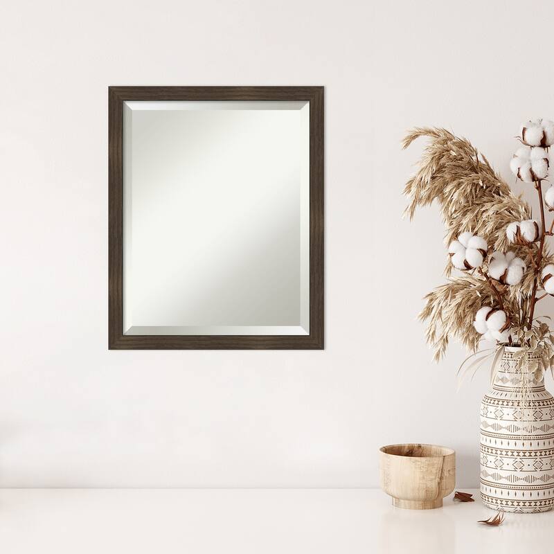 Woodgrain Stripe Beveled Wood Framed Wall Mirror