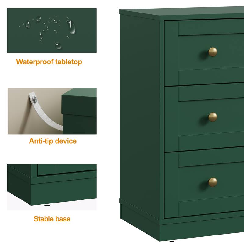 Modern Night Stand Set of 2 with 3 Drawers