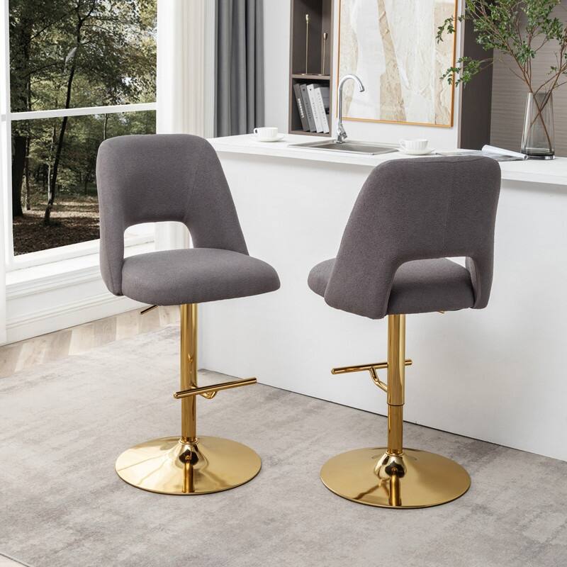 Best Quality Furniture Adjustable Textured Fabric Barstools with Chrome Finish Base (Set of 2)