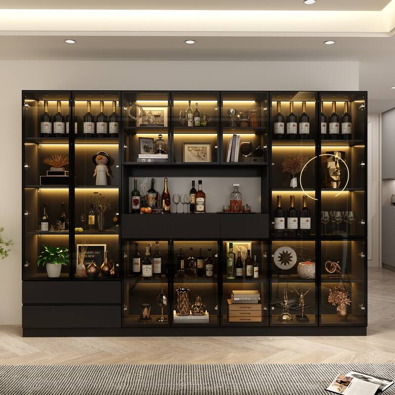 Tall Modular Display Storage Cabinet Bookcase w/Light Home Office