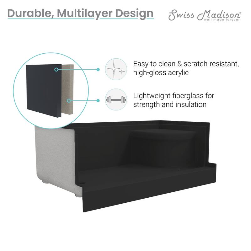 Swiss Madison SM-SB537 Aquatique 59-3/4" x 32" Rectangular Shower Base