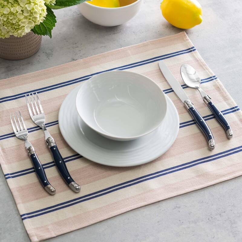 French Home Set of 4 Cream, Blue, and Pink Striped Placemats