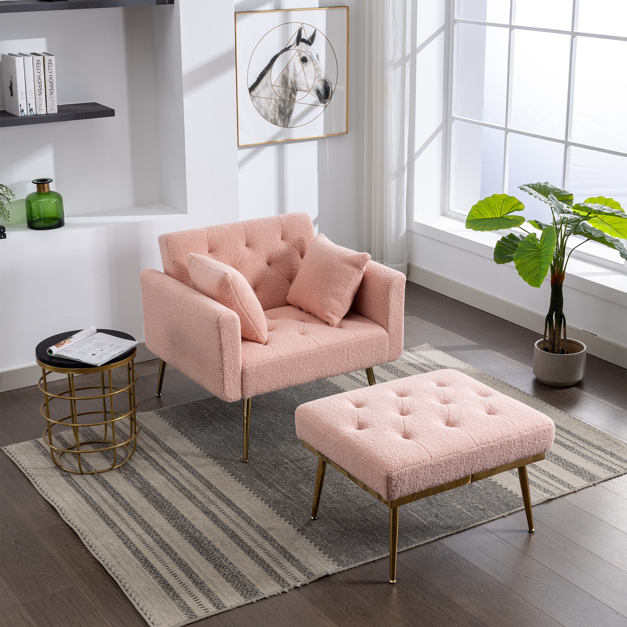 Pink chair and ottoman set hotsell