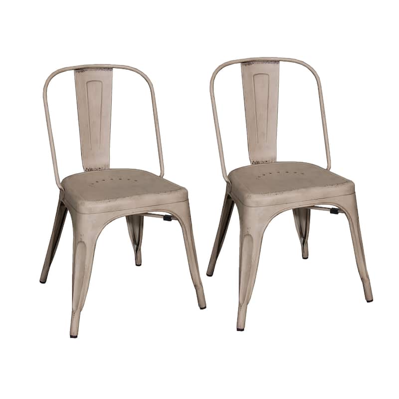 Vintage Series Distressed Metal Bow Back Side Chair - Antique White (Set of 4)
