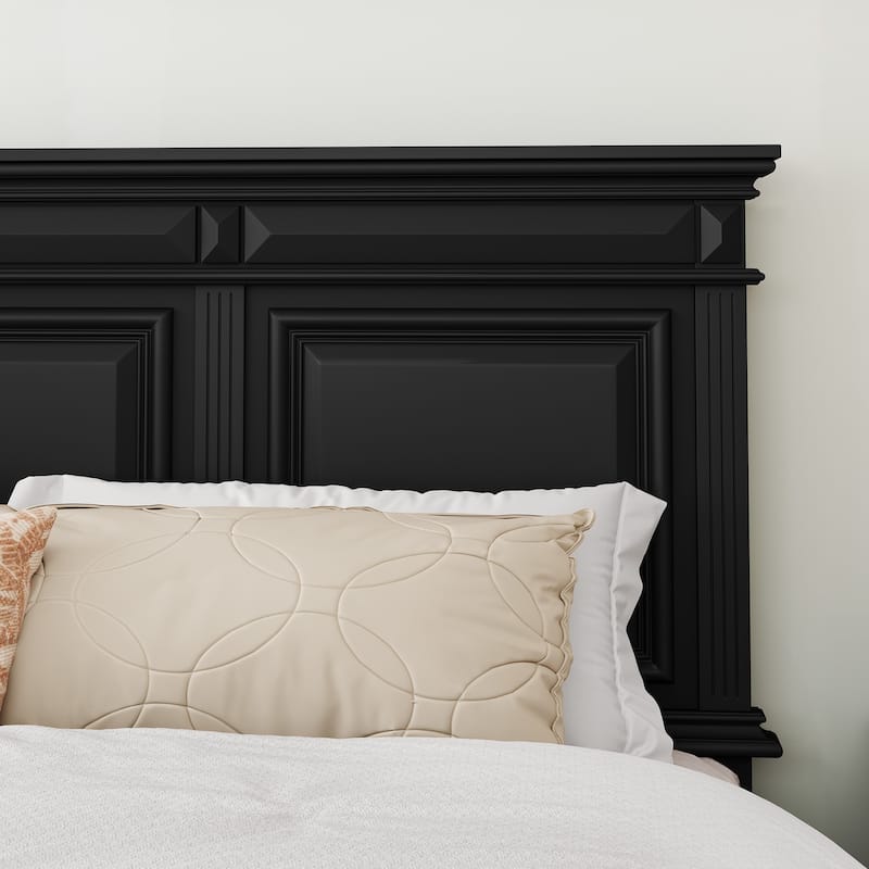 Solid Wood Retro Platform Bed with Headboard