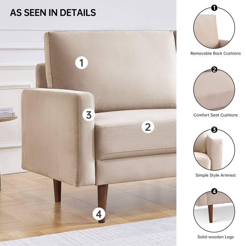 57 Inch Wide Upholstered Loveseat with Square Arms - N/A