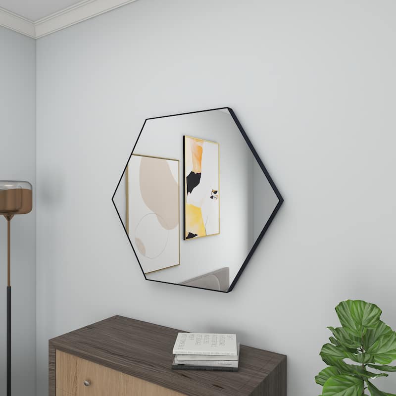 Contemporary Hexagon Wood Wall Mirror - Multiple Finishes and Sizes