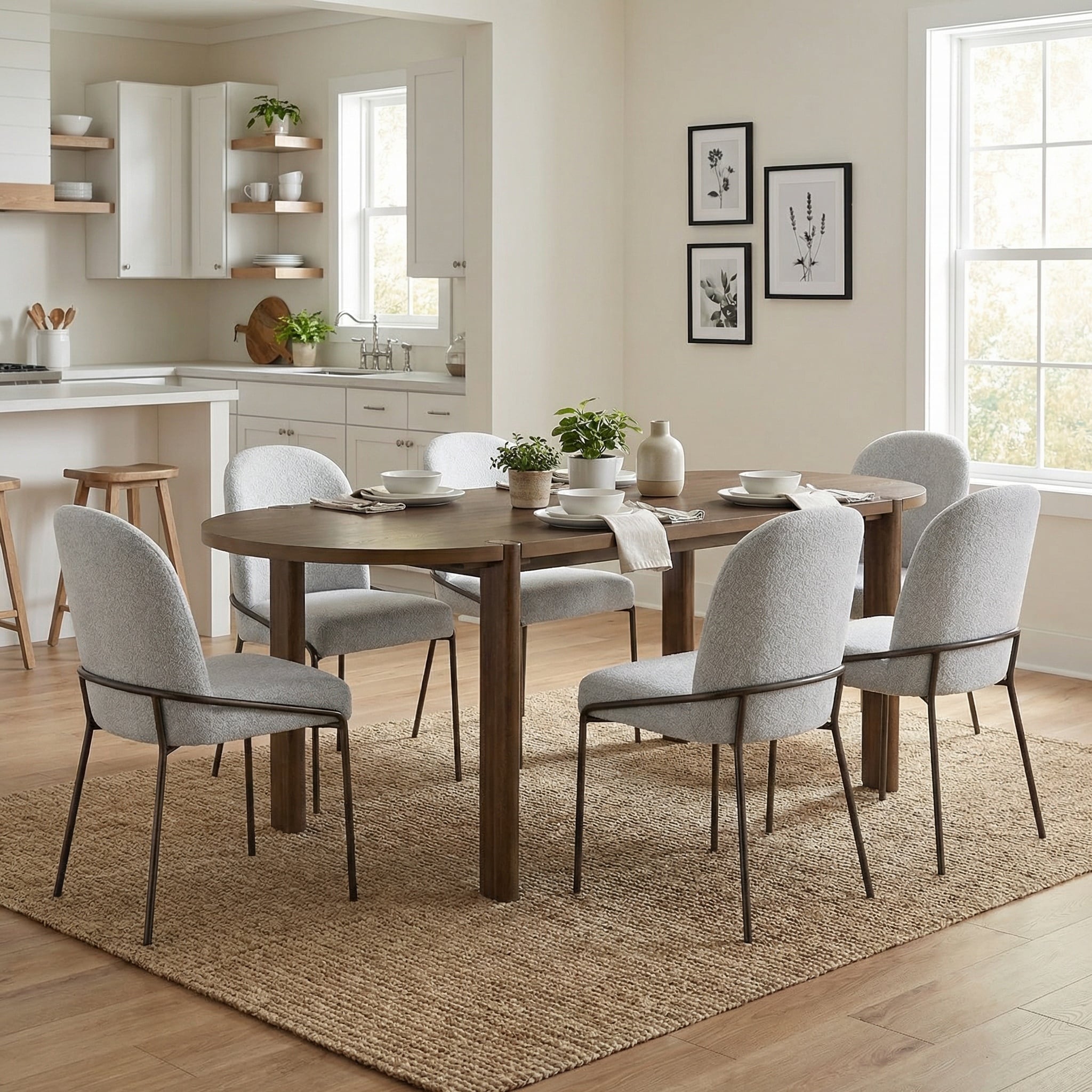 7-Pieces Dining Set with 6 Upholstered Chairs & Oval Dining Table