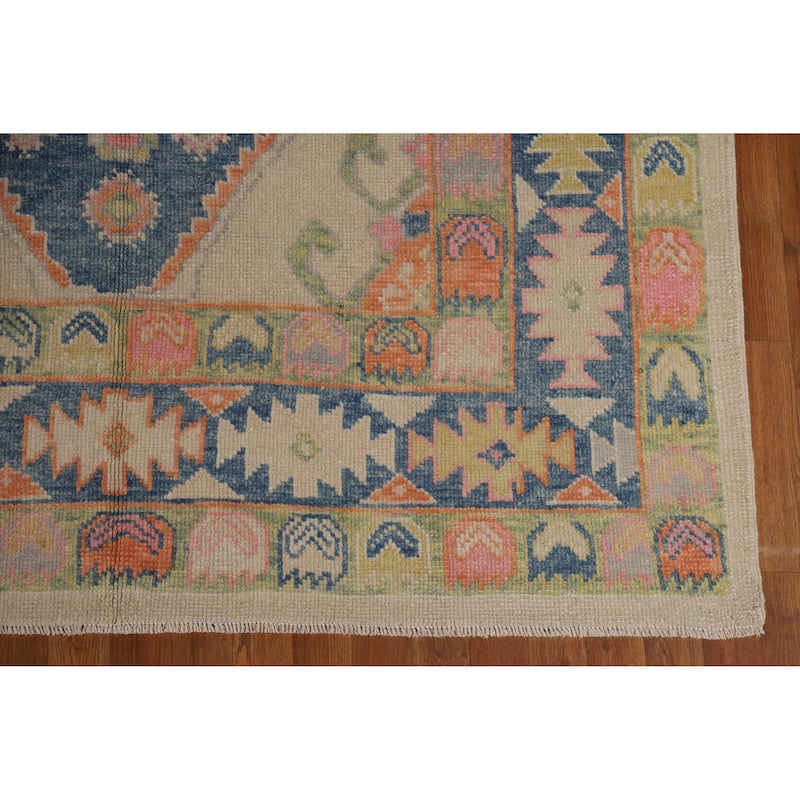 Hand Knotted Oriental 100% Wool Carpet Transitional All-Over Beige & Ivories Oushak Area Rug - 14' 2'' X 6' 1''