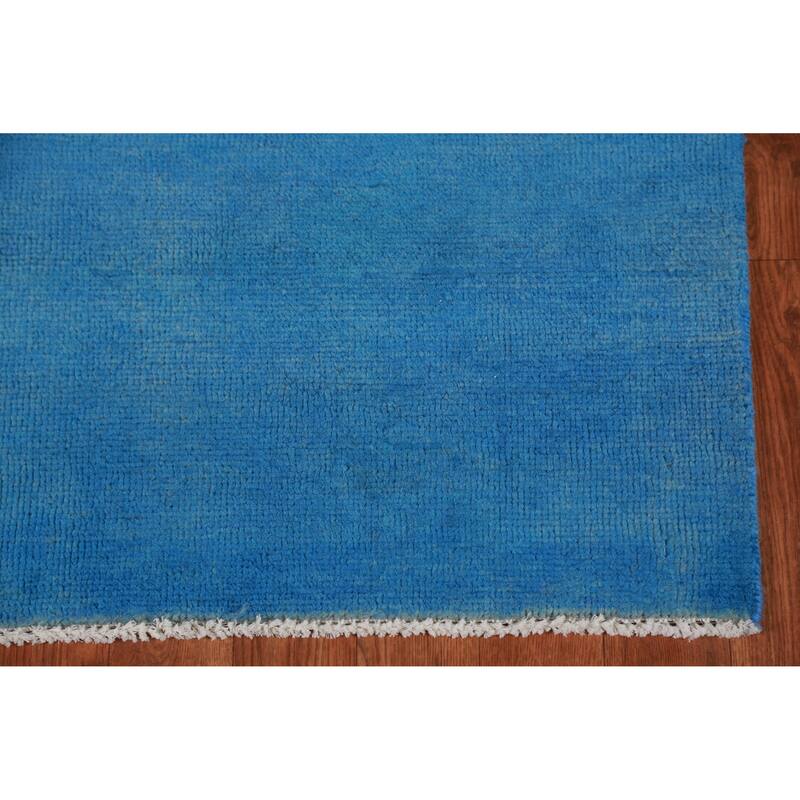 Hand Knotted Oriental 100% Wool Carpet Modern Solid Navy Blue & Blues Gabbeh Runner Rug - 8' 1'' X 3' 0''