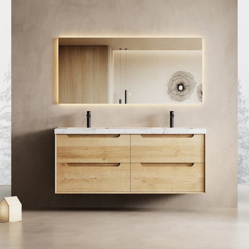 Prismis 60" 72" 84" Wall-Mount Premium Bathroom Vanity with Quartz Top