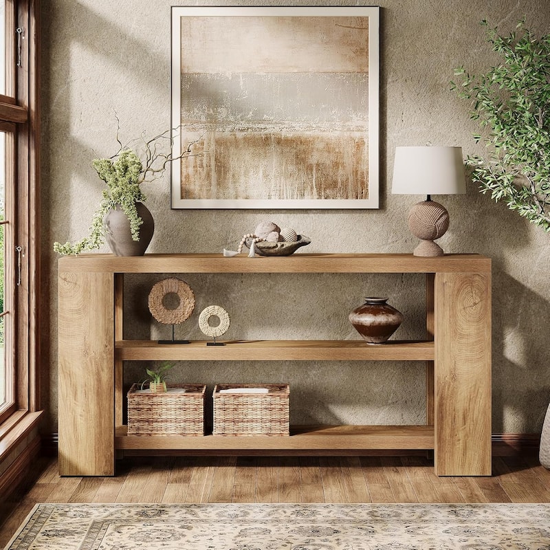 70.9 Inches Extra Long Console Table, Farmhouse 3-Tier Entry Foyer Table