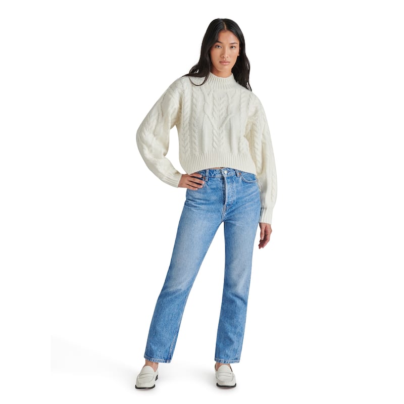 Steve Madden Marcie Cropped Cable Knit Sweater - Whisper White - XS