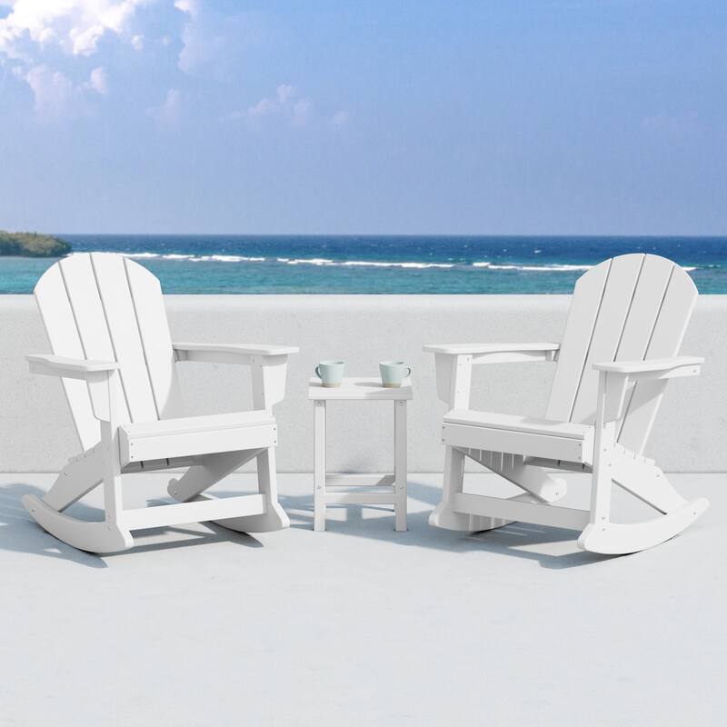 Laguna Hdpe All Weather Outdoor Patio Rocking Chairs With Side Table (3-Piece Set)