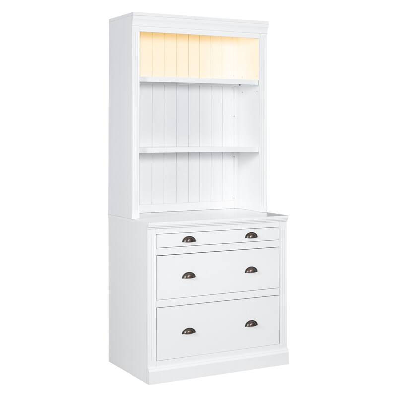 Storage Bookshelf with LED, Modern Bookcase with Drawers, Open Shelves