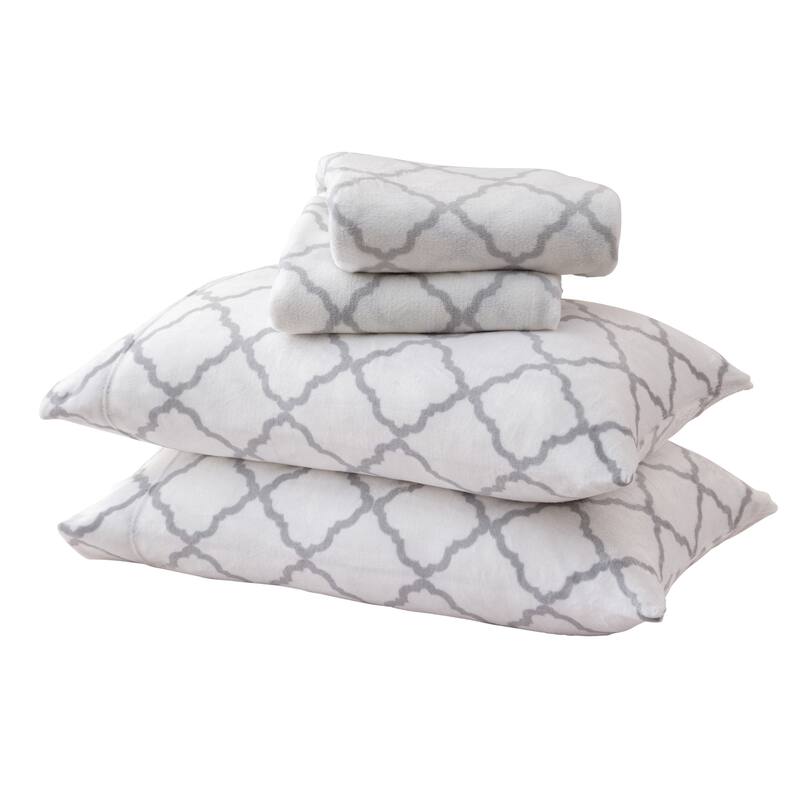 Great Bay Home Extra Soft Cozy Velvet Plush Printed Bed Sheet Set