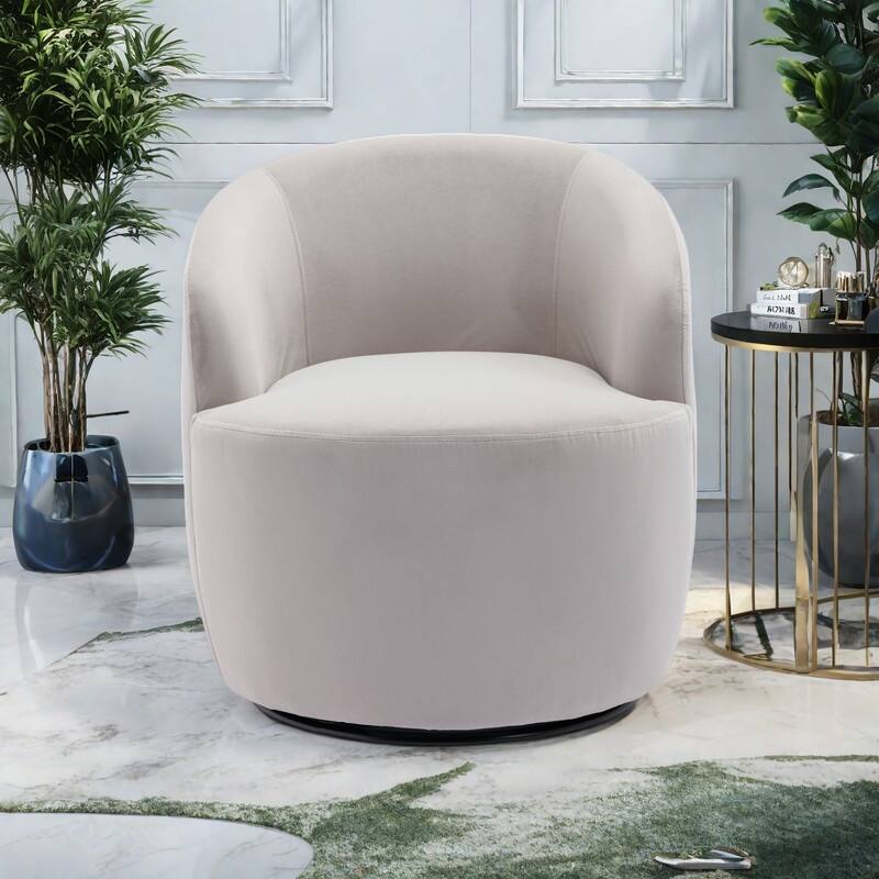 Velvet Swivel Barrel Chair 360° Rotating Accent Chair with Black Metal Base - Gray