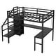 preview thumbnail 9 of 12, Luxury Full Size Loft Bed with L-shaped Desk and USB, Metal Loft Bed with Wardrobe, Adjustable Shelf & LED, Black