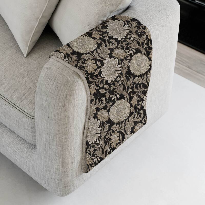 Premium Machine Washable Floral Sherpa Throw Blanket - Black - 4'2" x 5'10"