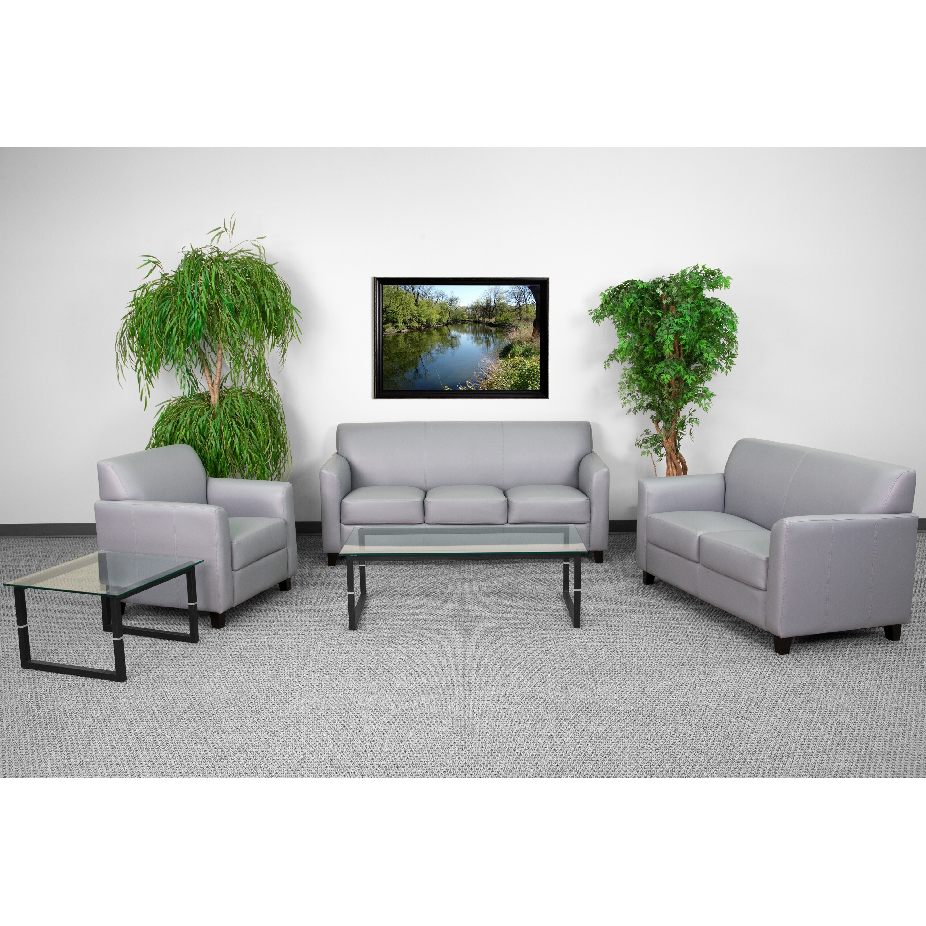 Benville Modern Grey Leather 3-piece Living Room Set