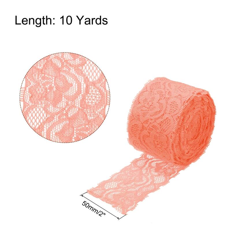 Lace Trim 10 Yards 2 Inch Flower Elastic Lace Ribbons - Watermelon red