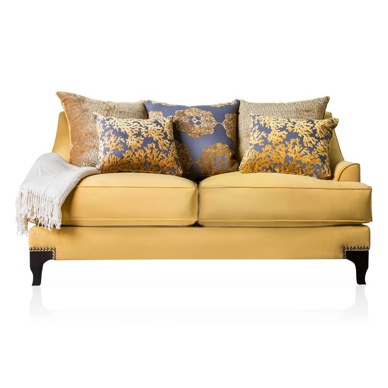 Gisc Taupe Contemporary Fabric Padded Nailhead 2-Piece Sofa and Loveseat Set by Furniture of America