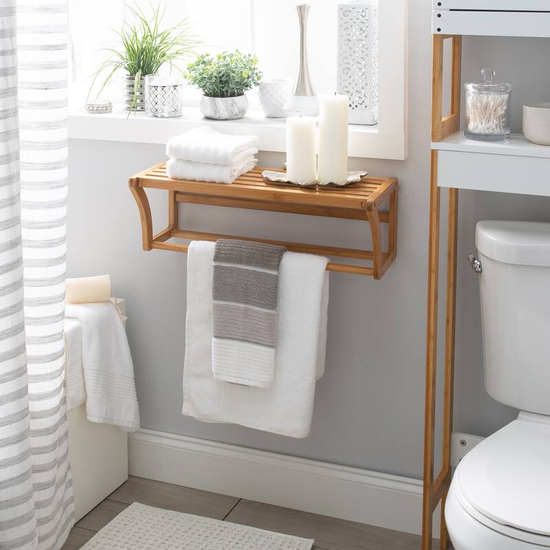 Organize It All Bamboo Wall Mounted Shelf with Towel Bar - 23.5x10x8