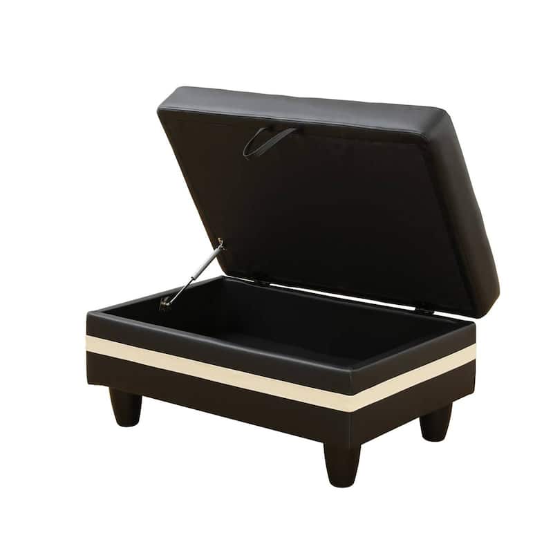 Black Faux Leather Storage Ottoman
