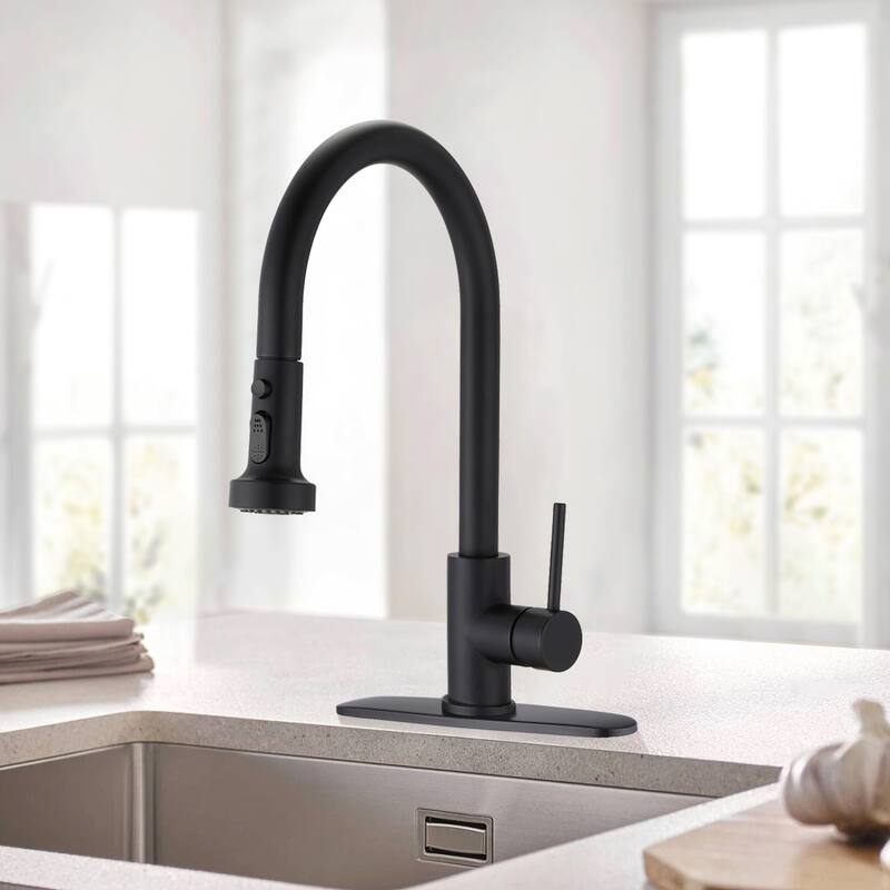 Topcraft Pull Down Single Handle Kitchen Faucet with Baseplate