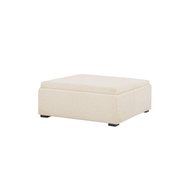 NADAAL STUDIOS Mirelda Ottoman, Flip-Top Upholstered Storage with Walnut-Look Tray Surface, Flecked Oat