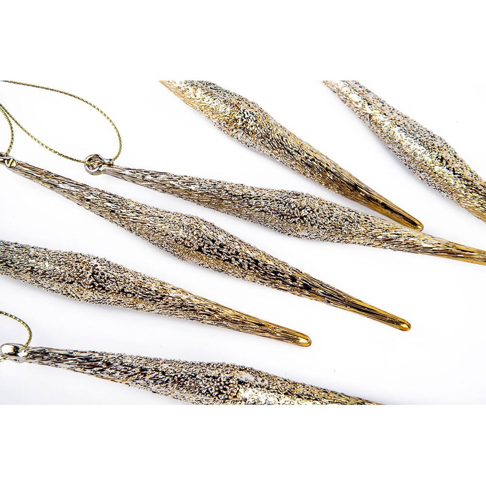 Gold Icicles Glass Christmas Tree Ornament Set of 6 6.3 х 4.5 х 1