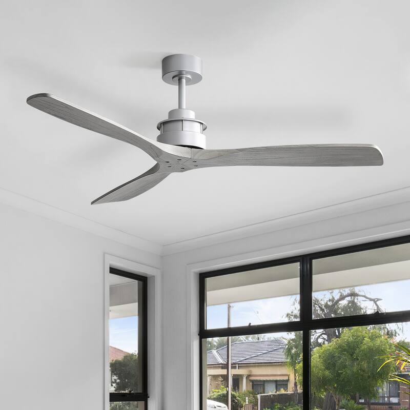 Sofucor 60Inch Ceiling Fan Solid Wood Blades with Light Remote Control,Indoor/Outdoor with Reversible DC Motor for Bedroom Patio