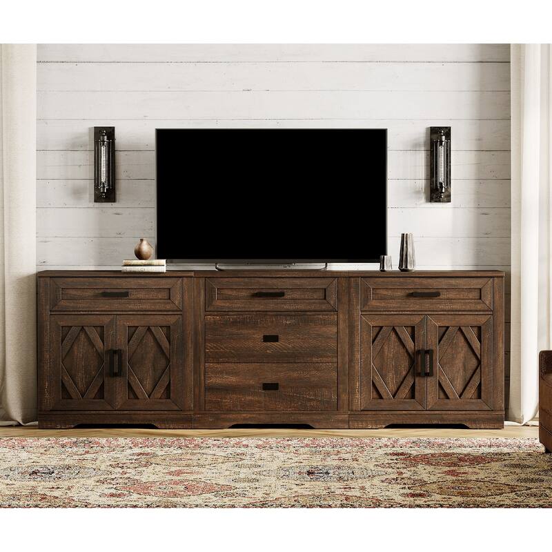 Large TV Stand,3/4-in-1 Farmhouse TV Console Table with Storage Barn Door Cabinet - 94.5 inches in width - Rustic Brown