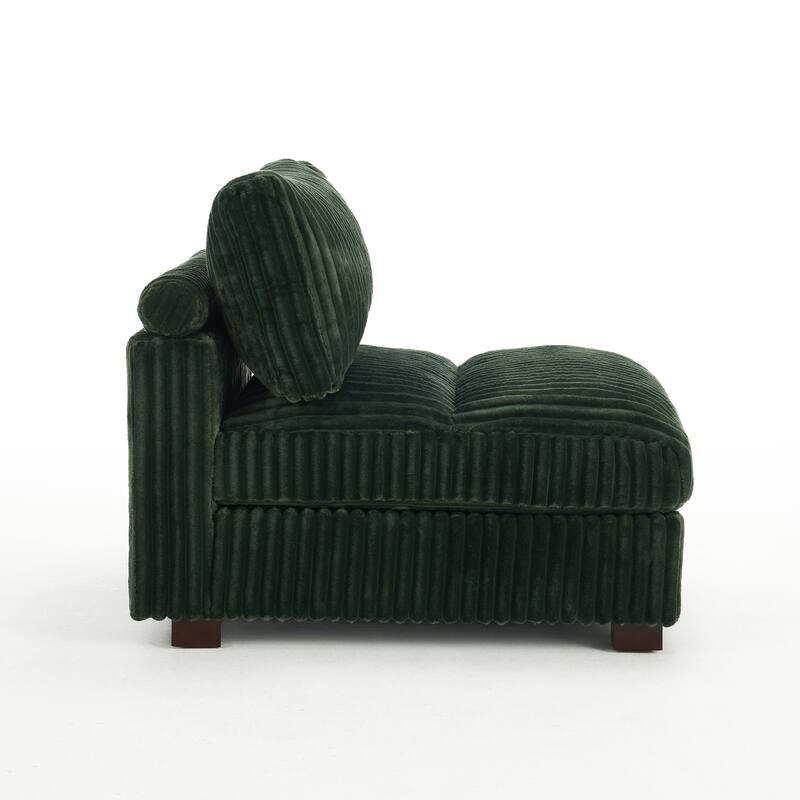 33" W Plush Corduroy Armless Chair Sectional Module with Pillows