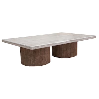 Kohl 67 Inch Cocktail Coffee Table, Solid Mango Wood, Light Cream, Brown